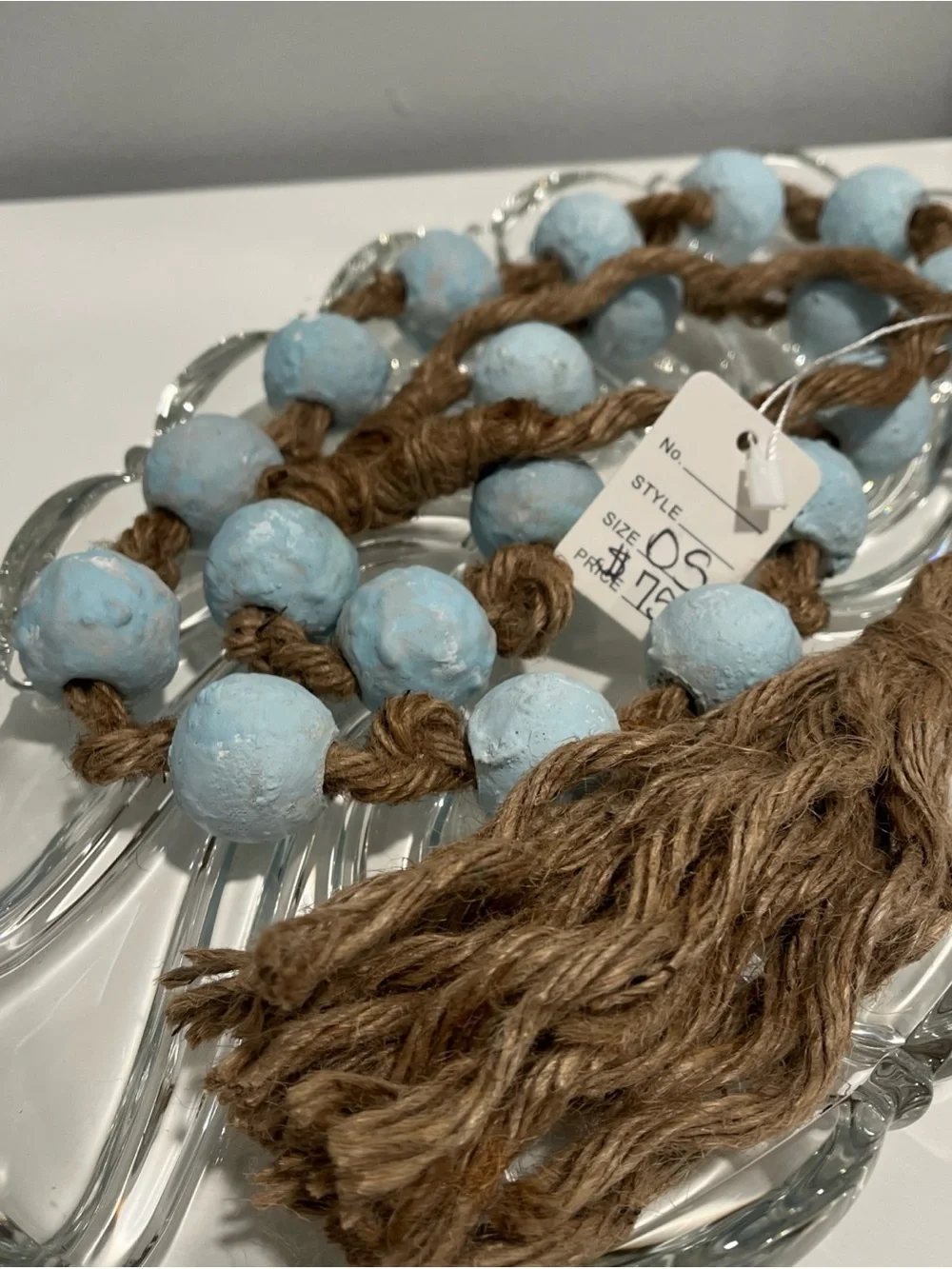 Coastal Light Blue Textured Bead Jute Garland - Home Decor